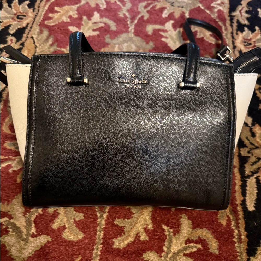 kate spade Black and Cream Leather Satchel with Top Handles